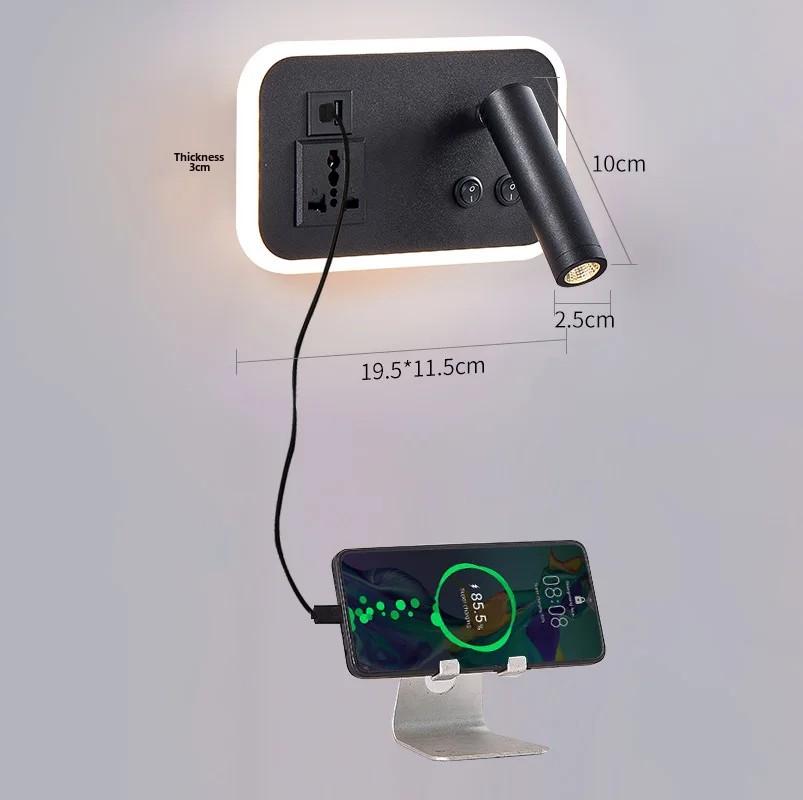 Creative LED Rotating Switch Wall Light USB Charging Port Living Room Corridor Decorative Wall Light Bedroom Study Reading Light