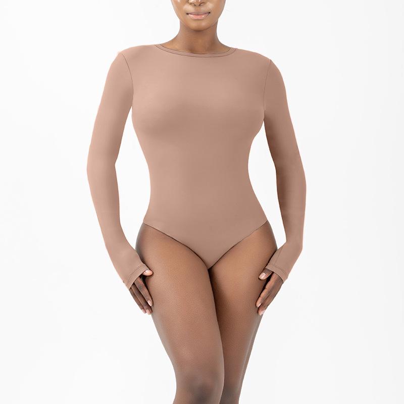 

Боди с длинным рукавом и круглым вырезом, ощущение «обнажённости», для йоги и фитнеса Extra Large хаки