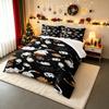 Black Background Chubby Cats Bedding set (1 duvet cover, 2 pillowcases, duvet not included), Cute Cartoon Kitties in Poses Flat Illustration Print