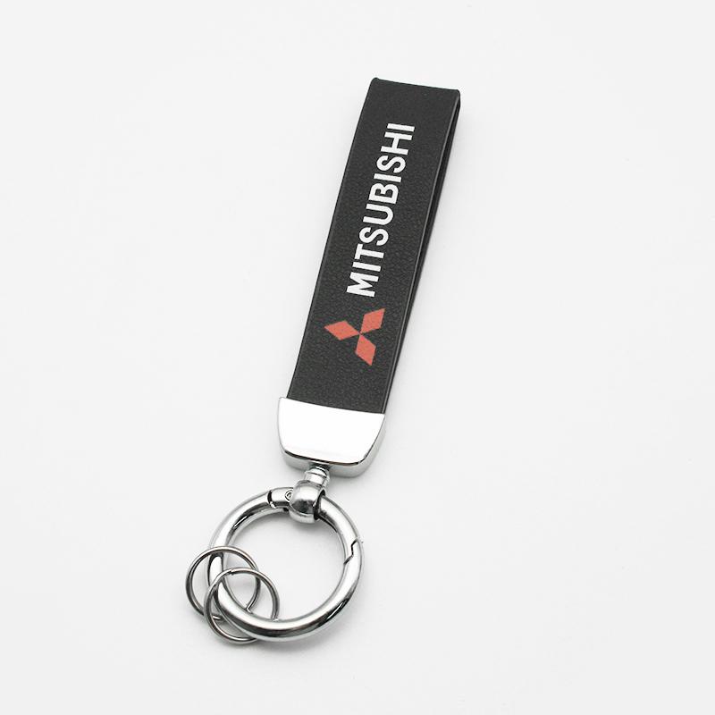For Mitsubishi Outlander ASX Eclipse Cross Pajero Lancer 3D Metal Leather Car Styling Keychain Key Rings Key Holder Accessories