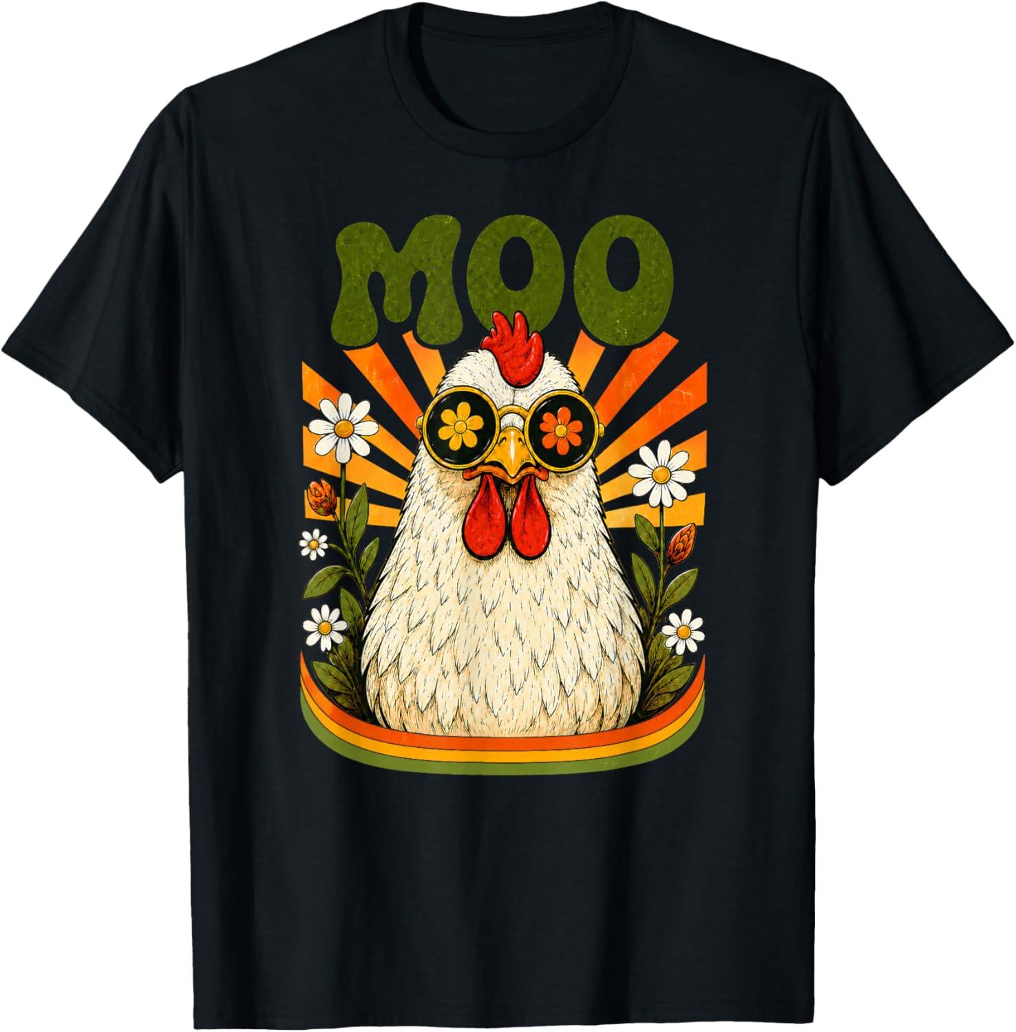 Funny Moo Chicken Graphic Tee Men Women Farm Animal Vintage Unisex T-Shirt S