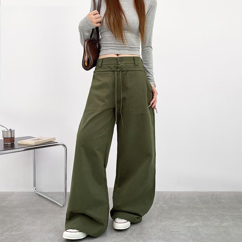 Pure cotton white wide-leg pants women's autumn and winter new high-waisted loose and thin drape small straight casual pants