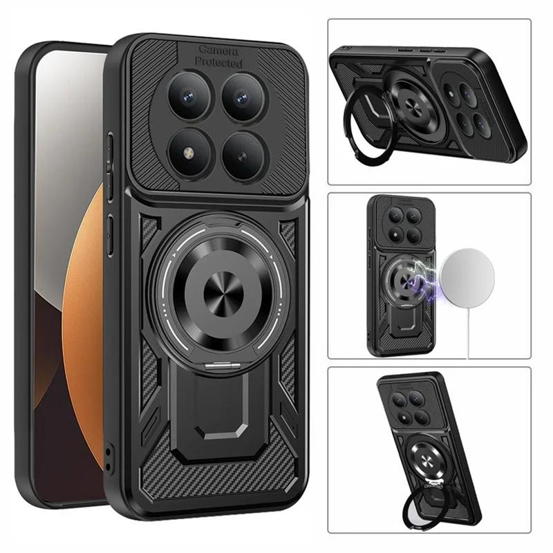 Luxury Magnetic Stand Phone Cases for Xiaomi Redmi Note 15 14 13 Pro Plus Shockproof Armor Carbon Fiber Clashing Protector Cover