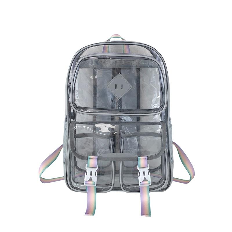 Hot Sale Fashion Transparent Backpack Waterproof PVC Multi Pocket Large Capacity School Bag Stadium Approved Travel Backpack
