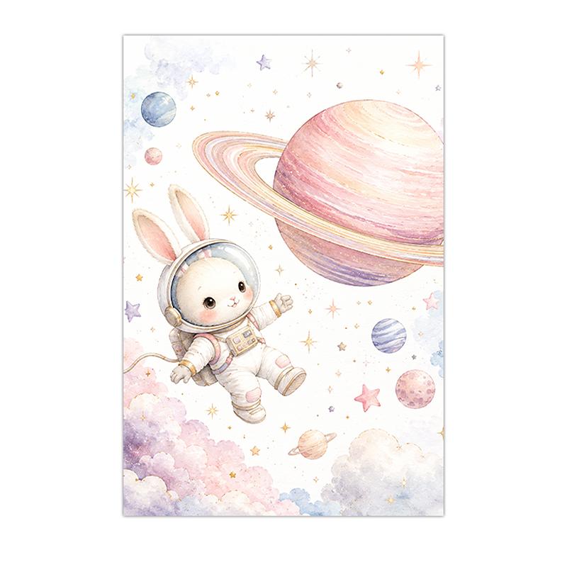 Nursery Wall Art Space Astronaut Animal Poster Print Canvas Painting Moon Planet Rocket Baby Room Wall Decor