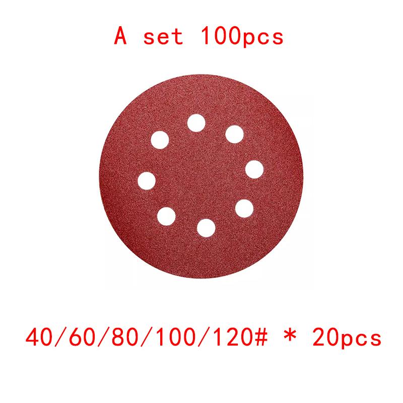 5inch 8 Hole 125mm Sanding Paper Set Screen Discs Woodworking Metal Grinding Disc Abrasive Polishing Tool 40/80/100/120/2000Grit