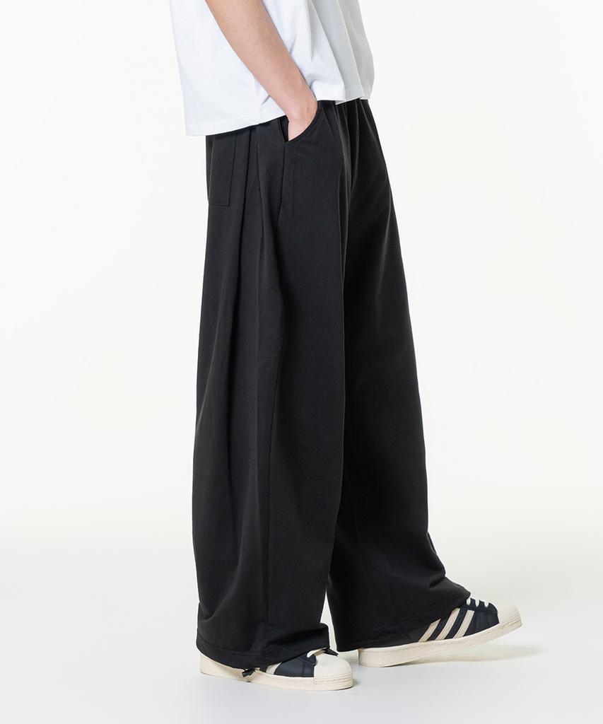 MOZMOZ Plain Side-Pleated Wide Training Pants Black