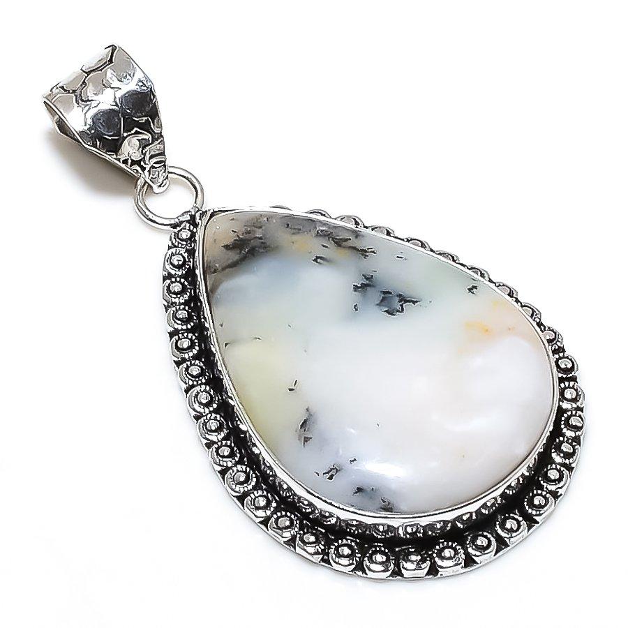 Dendrite Opal Gemstone Handmade 925 Sterling Silver Jewelry Pendant 2.21" SU-10678
