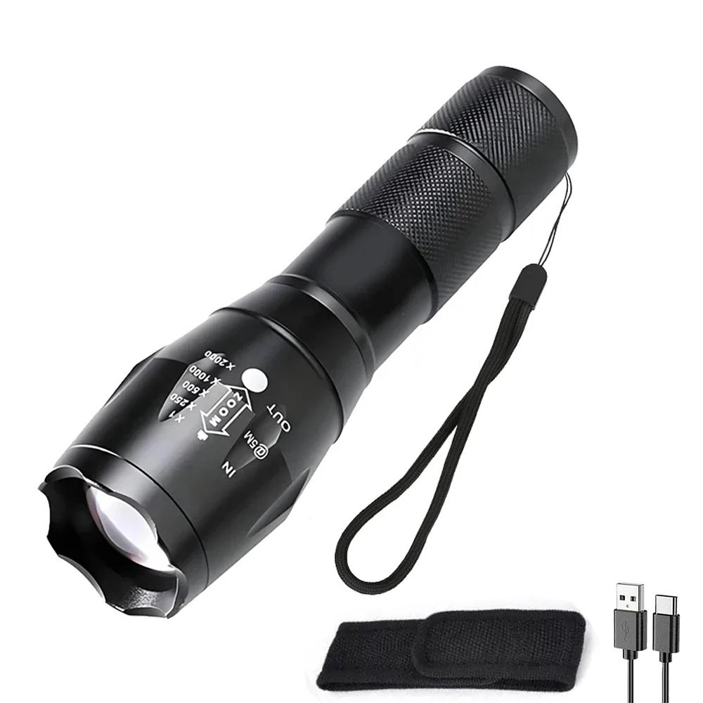 2 In 1 LED UV Flashlight Purple White Dual Light USB Rechargeable Zoomable Torch with Built In Battery Scorpion Hunting Lantern