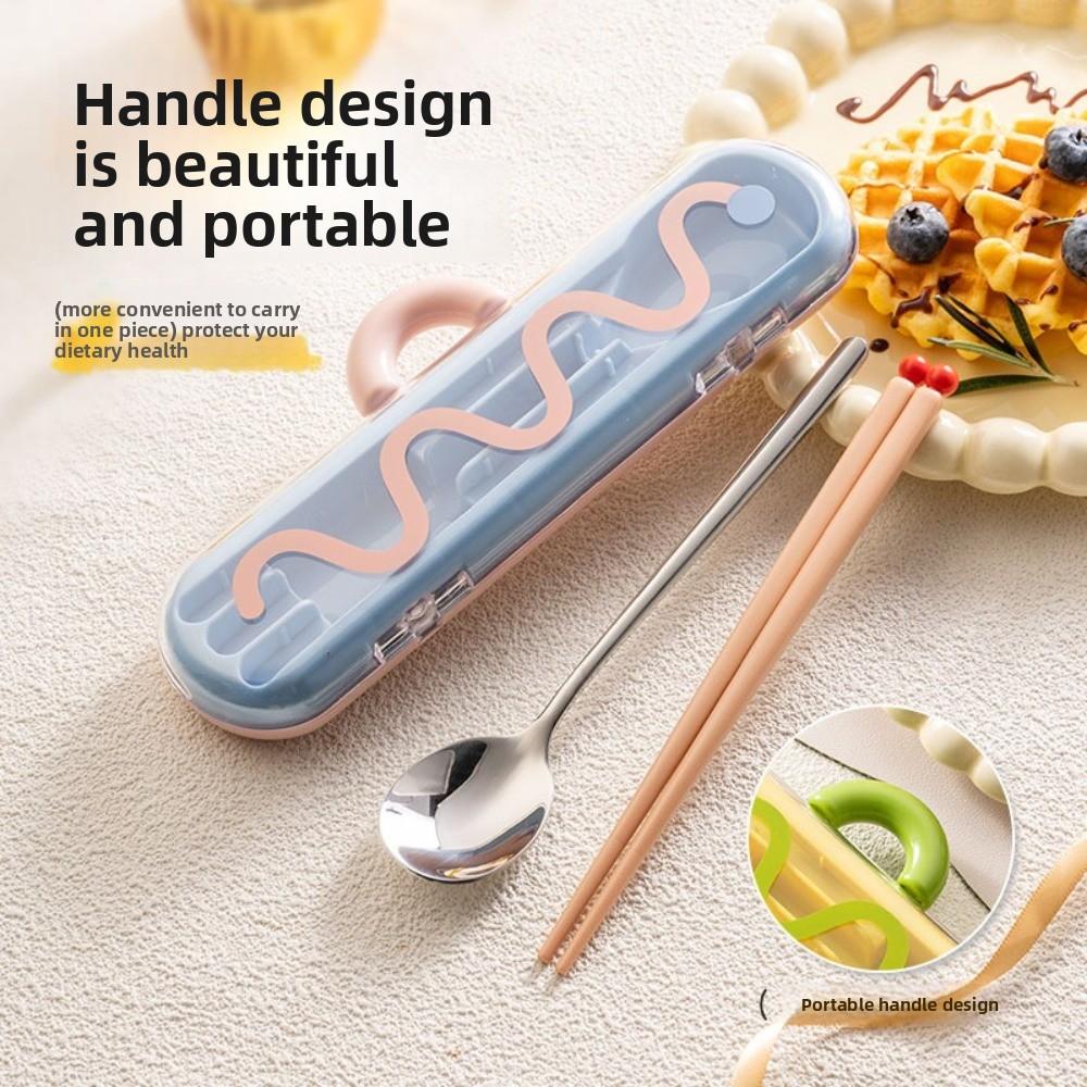 Dopamine Chopsticks Three-piece Set with Carrying Case Spoon Cutlery Set  Outdoor Dining