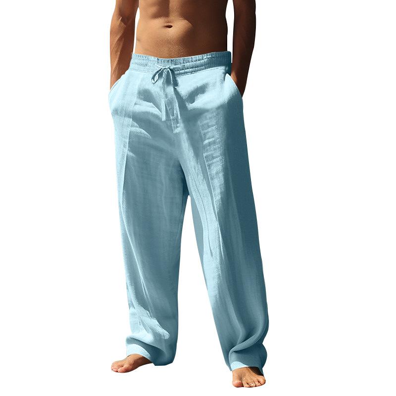 25 European and American Summer Breathable Cotton and Linen Men's Trousers Wish Loose Leisure Sports Linen Straight Pants