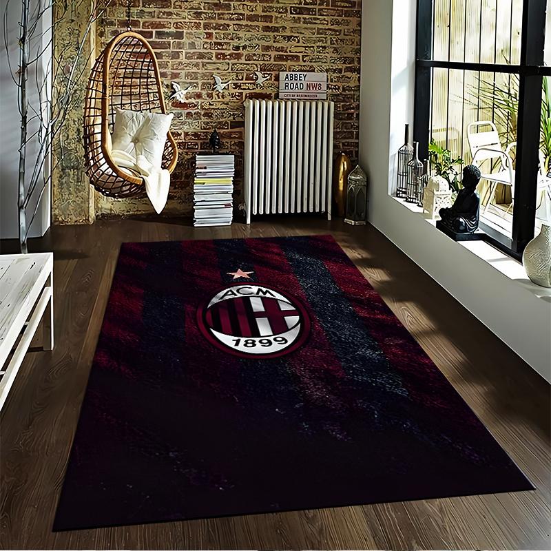 AC Mailand Logo Teppich 1899 Stern Design Rot Schwarz Fußball Dekor Teppich Geeignet für den Einsatz als Anti-Rutsch-Matte für Wohnzimmer Schlafzimmer Sofas