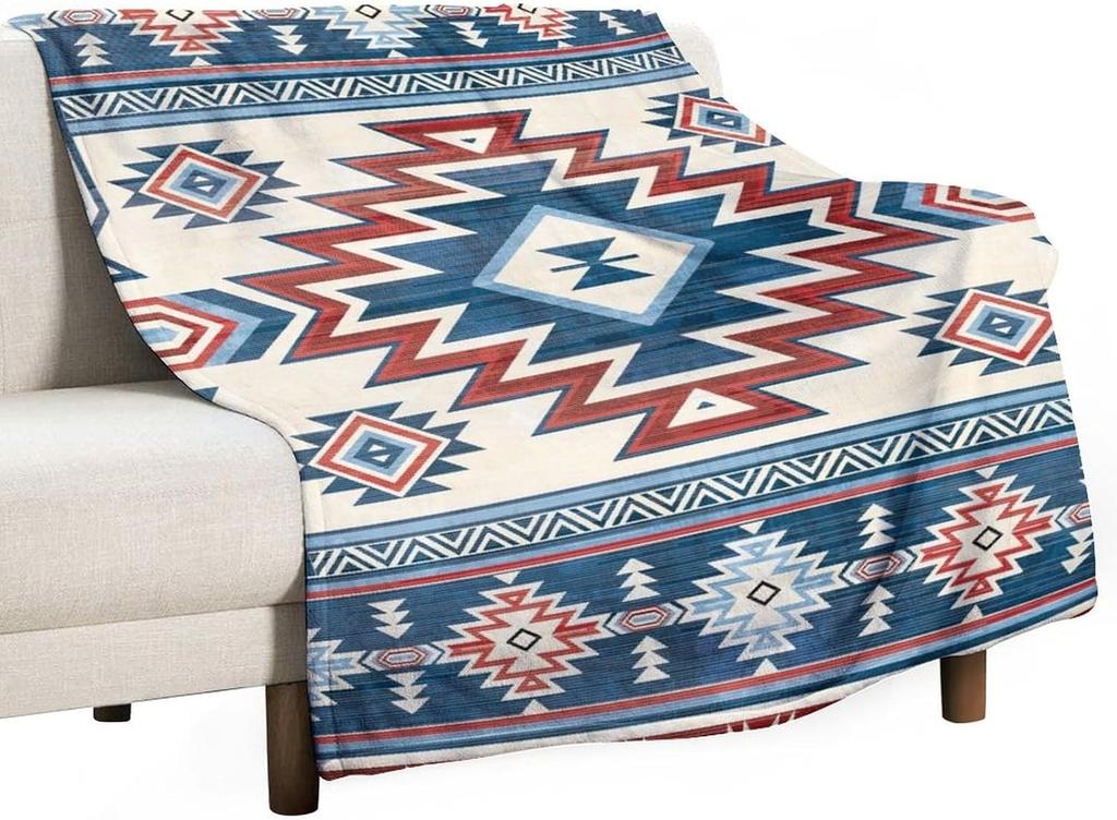 Black White Abstract Geometric Vintage Textured Boho Pattern Print Super Soft Flannel Throw Blanket for Bed Sofa
