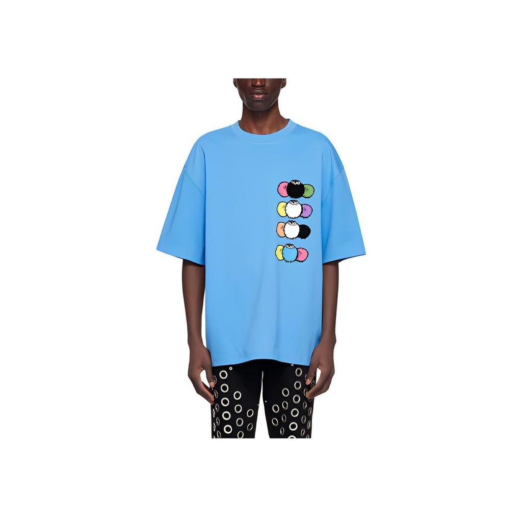 WE11DONE Cartoon Print Loose Fit Round Neck Short Sleeve Drop Shoulder T-Shirt Women T-Shirts WD-TT1-22-650-U-BL