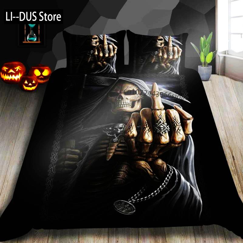 Dream NS Skeleton Bedding Set Linens Duvet Cover Quilt Comforter Pillow Case 3D Red King Halloween Bedroom Decoration