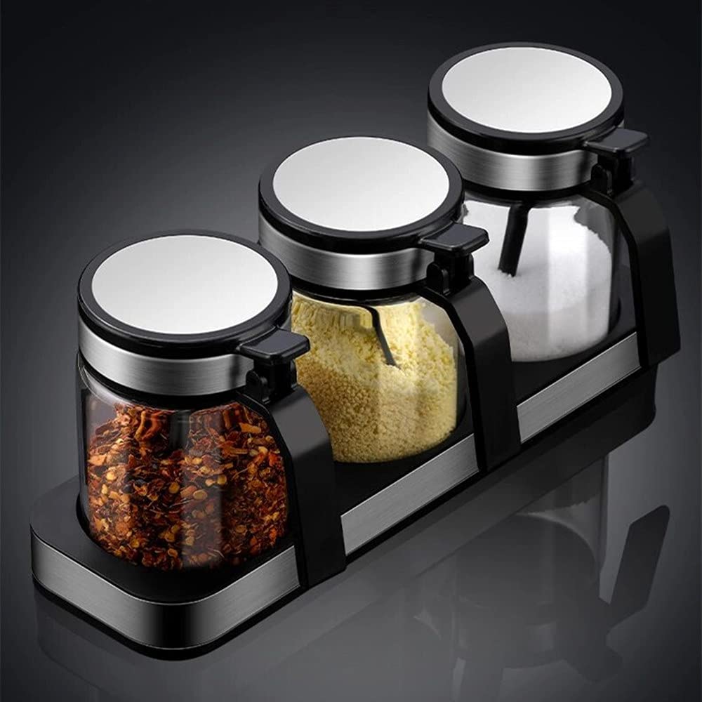 Huiyu Salt and Sugar Containers, Spice Bottles, Seasoning Containers, Sugar Shakers, 300ml, Set of 3