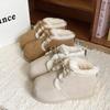 U fat head snow boots women's cow fur integrated bread shoes lace-up thermal short cotton shoes heightened thick-soled high-top shoes