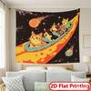1pc Space Cats Banana Boat Tapestry Trippy Galaxy Wall Hanging Polyester 2D Print Cute Cat Decor for Bedroom Living Room Gif