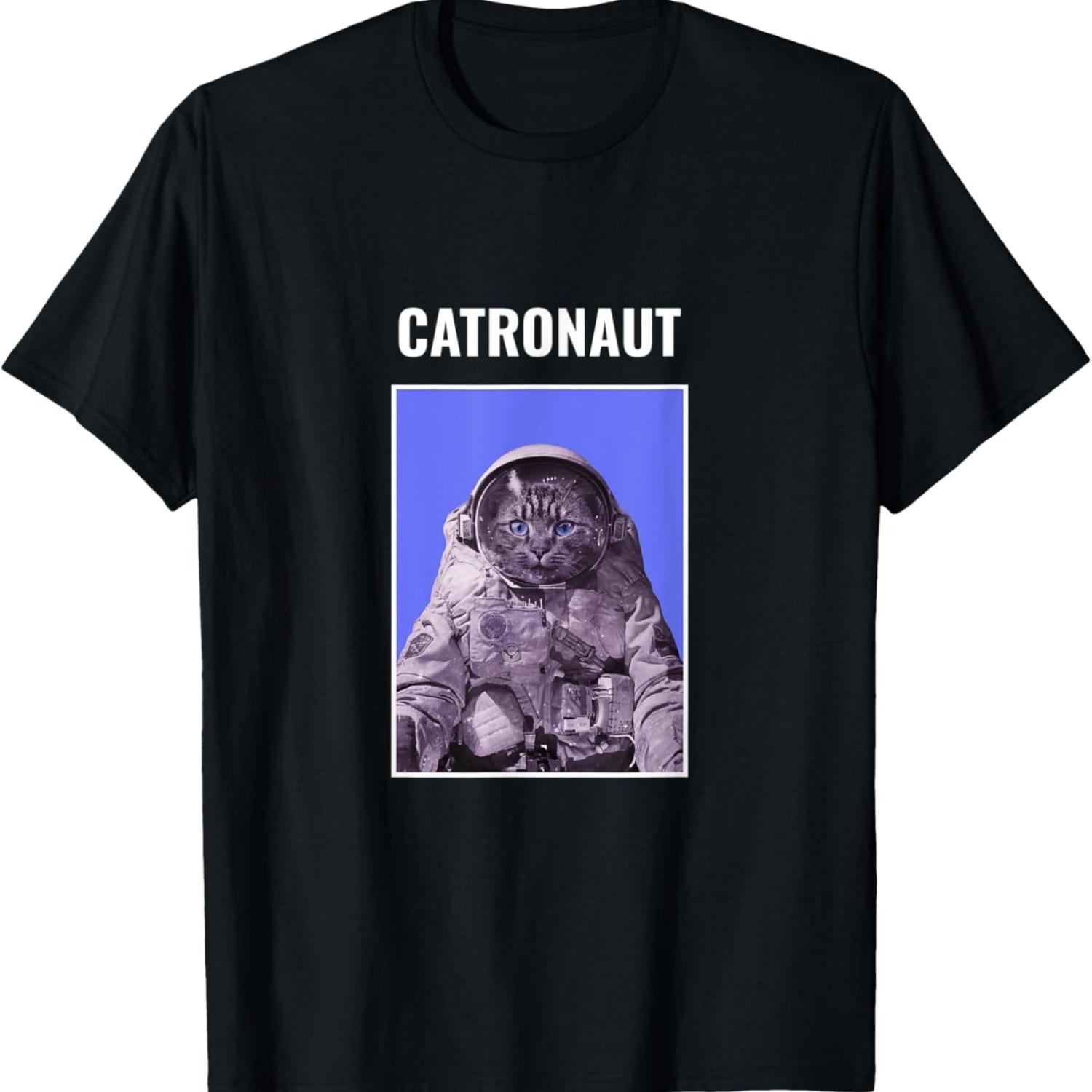 Catronaut Space Cat Astronaut Cat Meme T-Shirt for Men Women Kids S чёрный