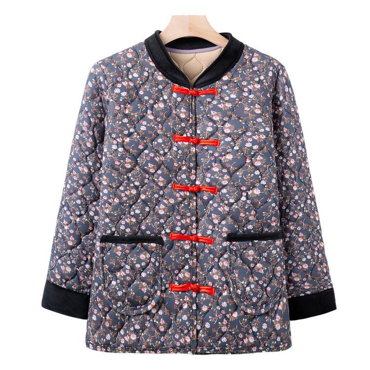 Middle-aged and Elderly People with Small Cotton-padded Jacket Winter Floral Cotton-padded Coat Grandma Warm Coat 60 Years Old 70 Mother Buckle Coat