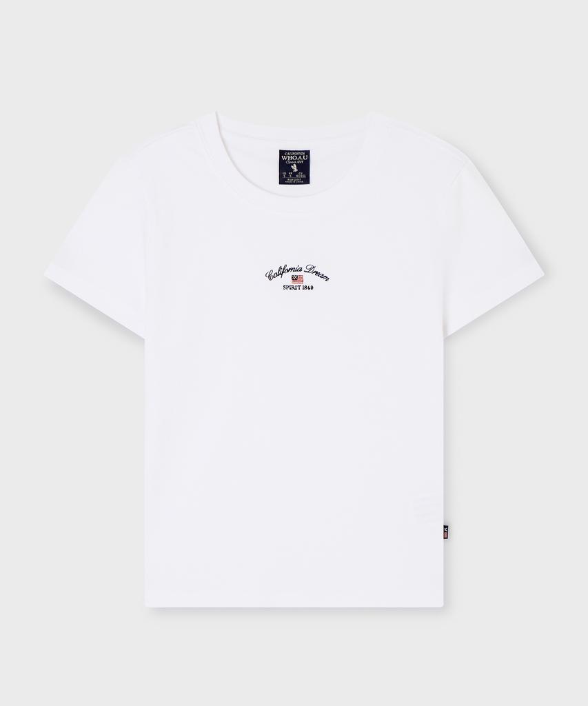 WHO.A.U Usa Embroidery Small Logo T-Shirt / Whrag2441F