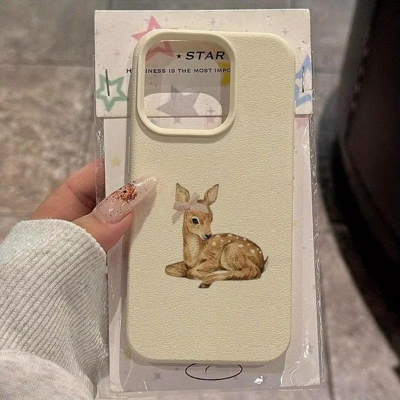 Einfache Retro-Handyhülle mit Hirsch-Litschi-Muster für Samsung Galaxy A55 A35 A25 A15 5G A24 A23 A32 A52 A71 A72 A51 4G Rückseite