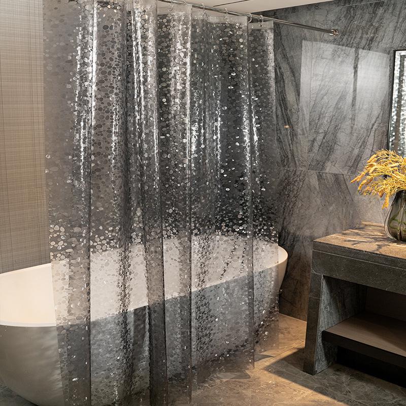 Waterproof PEVA Shower Curtain with Hooks, Solid Color, Thickened & Punch-Free for Bathroom