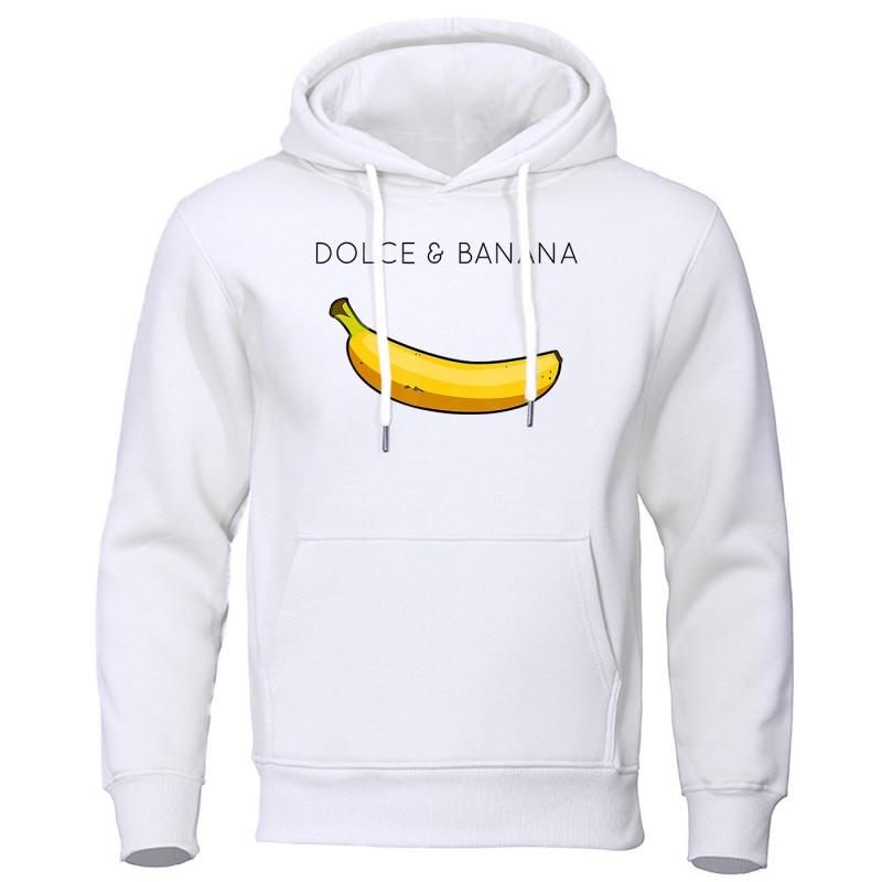 Unisex Hooded Sweatshirt With Banana Print Casual Streetwear Loose Fit Cotton-Lined Pullover Fall