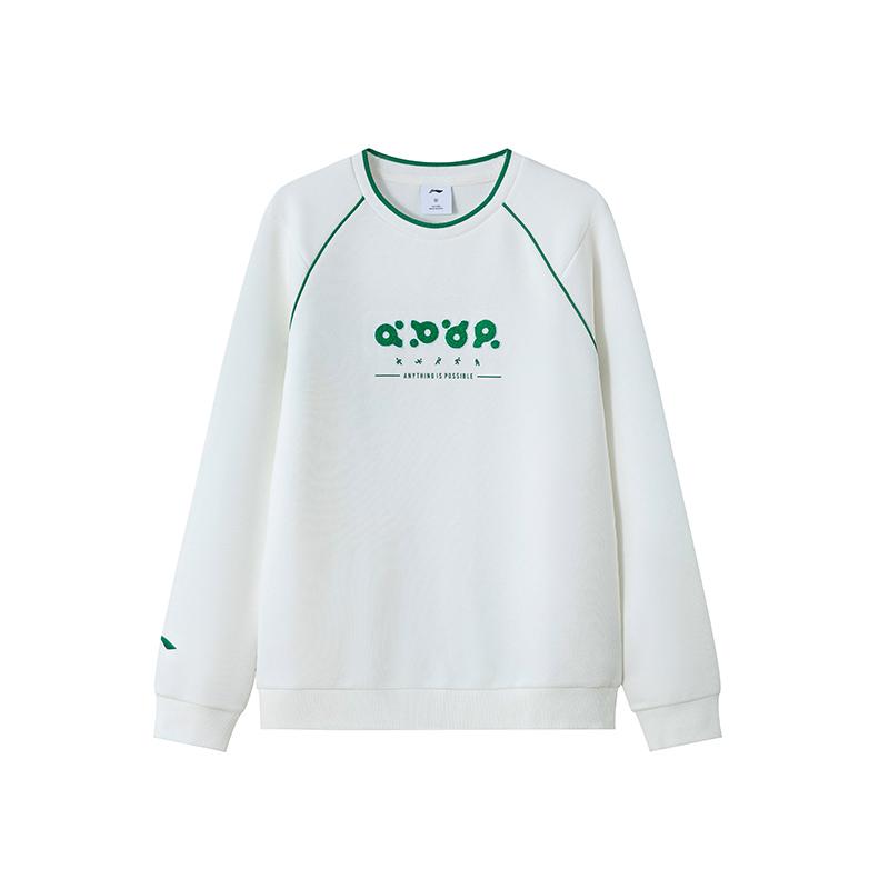 Li-Ning Весна и Осень Круглый вырез Спортивный Повседневный Длинный рукав Удобный Пуловер Толстовка Унисекс толстовка Белый AWDV773-02 3XL