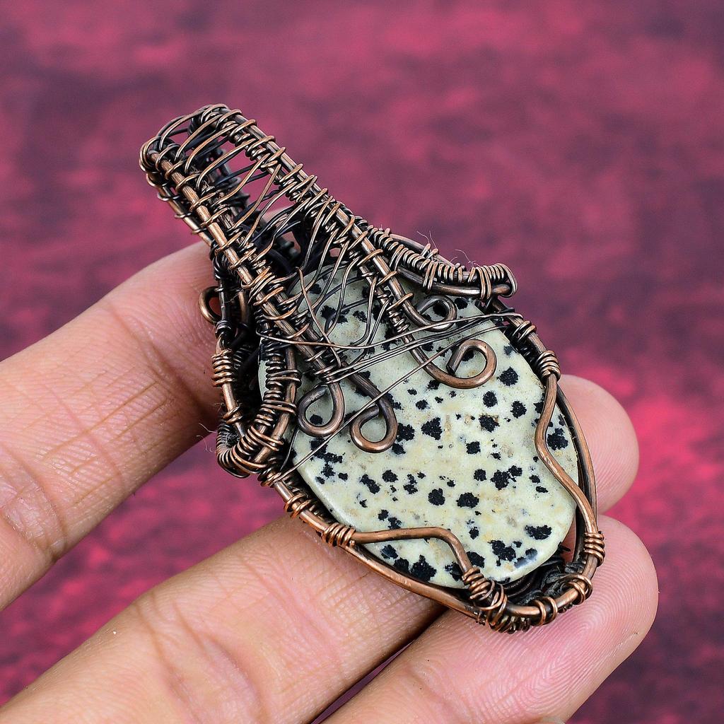 Dalmatian Jasper Pendant Gemstone Pendant Copper Wire Wrapped Handmade Jewelry