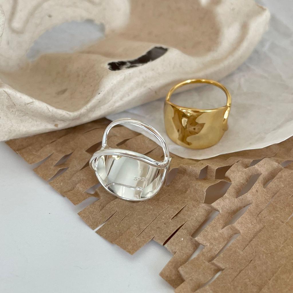 BF CLUB 925 Silver Irregular Ring Female Hollowout Open Simple Retro Style Handmade Rings Jewelry Birthday Gift