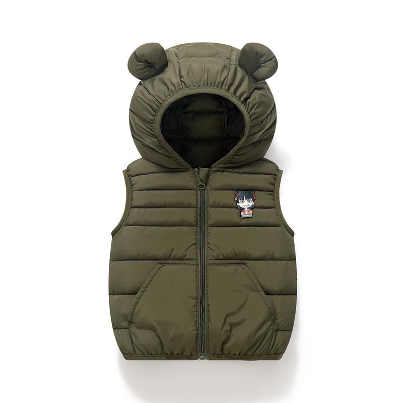 

Autumn/Winter Kids Bear Ears Hooded Vest - Warm Cartoon Sleeveless Jacket for Boys & Girls 100cm (order one size larger) армія зелений колір