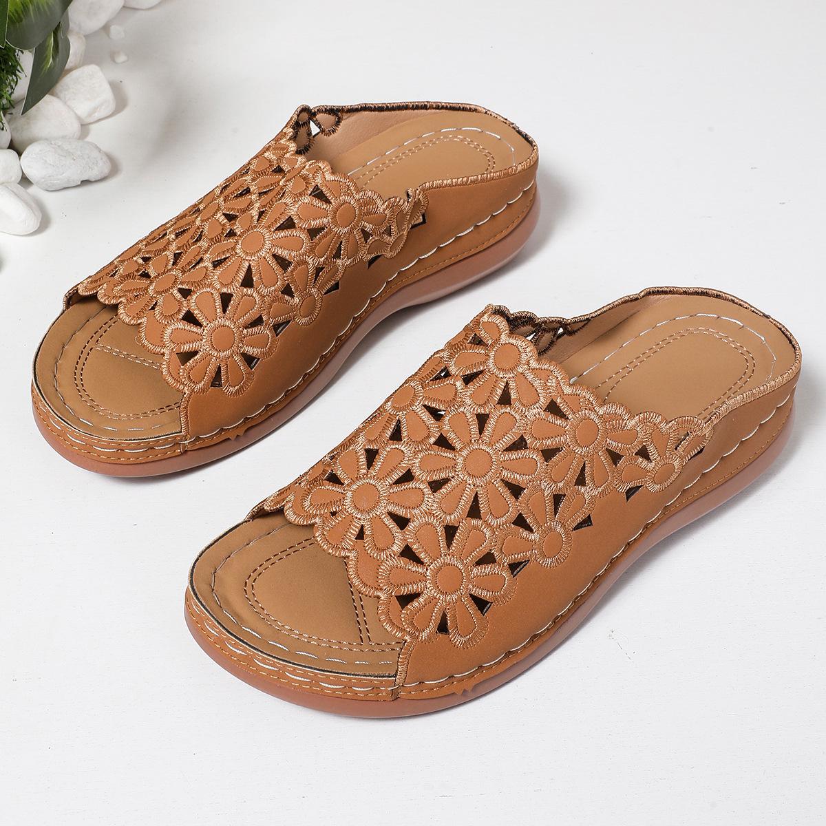 

Foreign trade large size 2025 summer new simple casual hollow sewing line thick bottom women s wedge slippers women 43 коричневый