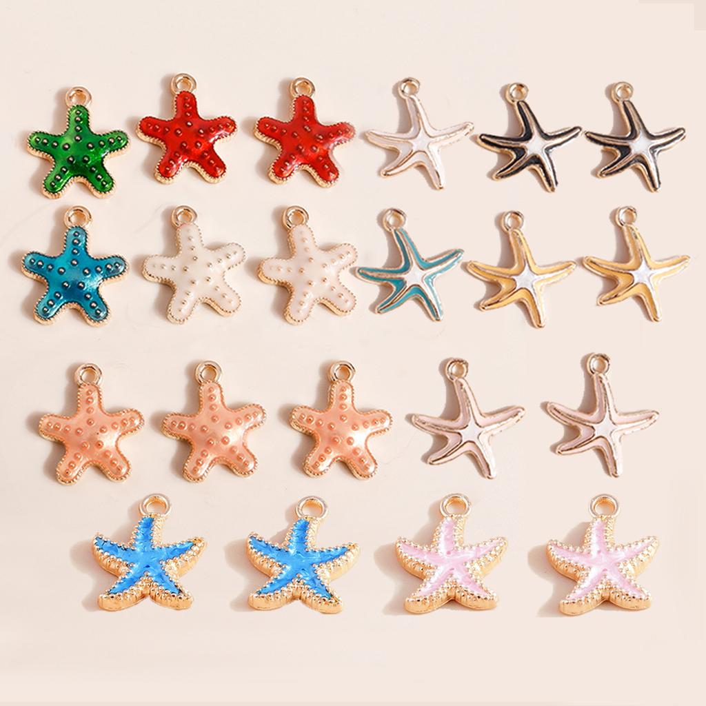Leslie 10pcs Mix Cute Enamel Marine Organism Starfish Charms Pendants of Necklace Earrings Keychain Handemade DIY Jewelry Making