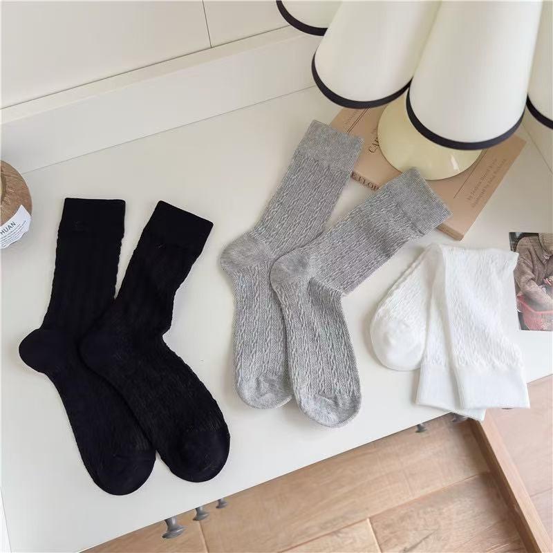 Female Spring and Summer Thin Style Pure Cotton Hemp Medium Tube Moon Cotton Socks