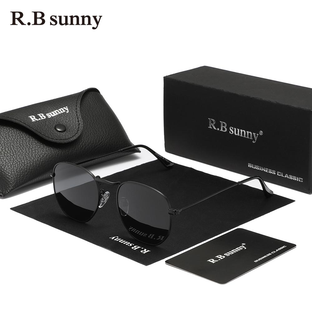 RBsunny Classical Polarized Sunglasses Men Hexagon Retro Glasses Stainless Steel Women UV400 Square Polygon Mirror Lens Eyewear