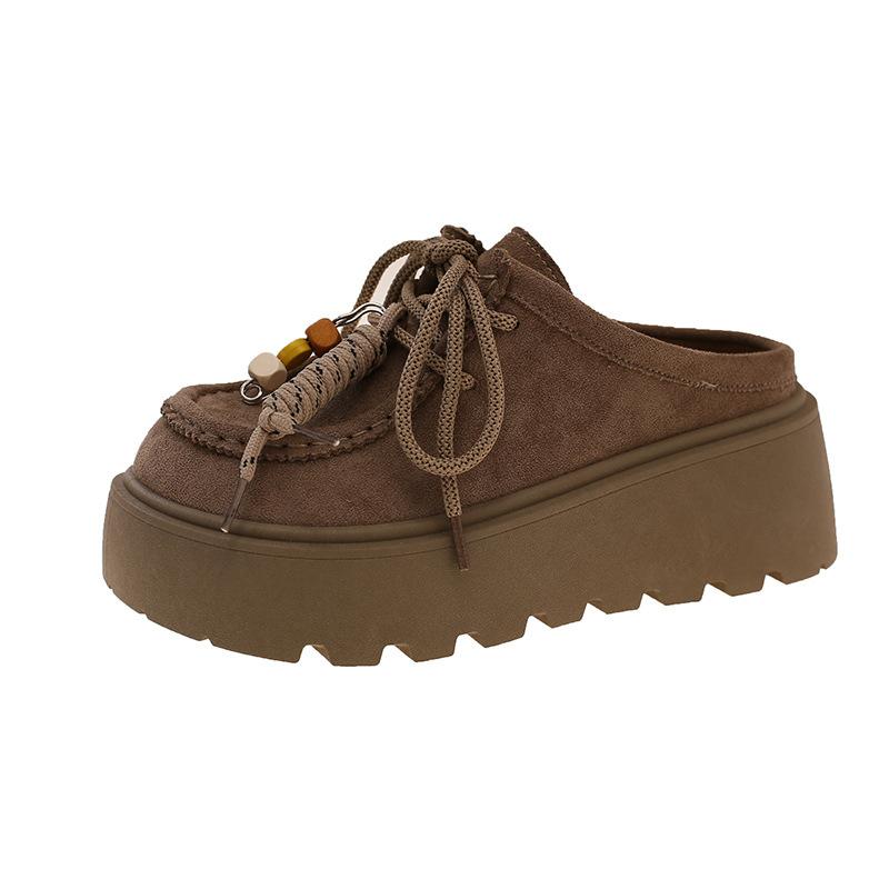 

Retro style inner height-increasing slippers women wear new lazy one-pedal kangaroo slippers 35 хаки