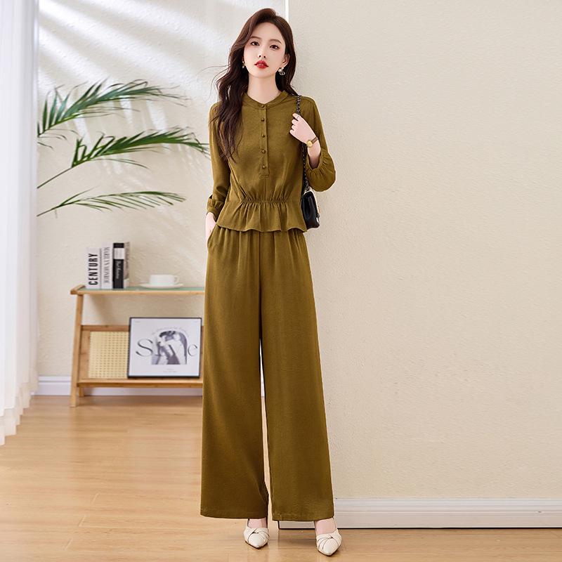 2025 Women's Spring Fashion Set: Stand-Up Collar Jacket & Wide Leg Pants