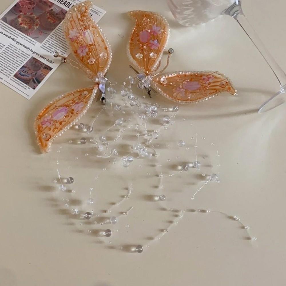 1Pair Fairy Wedding Bridal Headdress Bead Duckbill Clip Cute Tassel Hair Clip  Girl