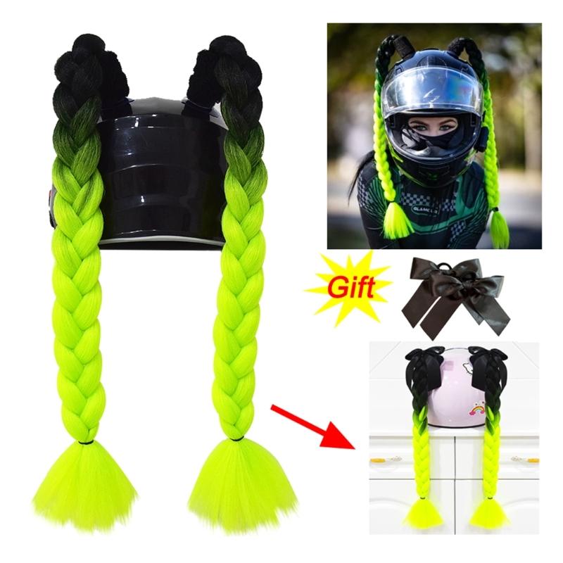 2pcs Motorcycle Helmets Ponytail with Bowknot Detachable Suction Cup Helmets Pigtail Universal Helmets Braid Multi Color