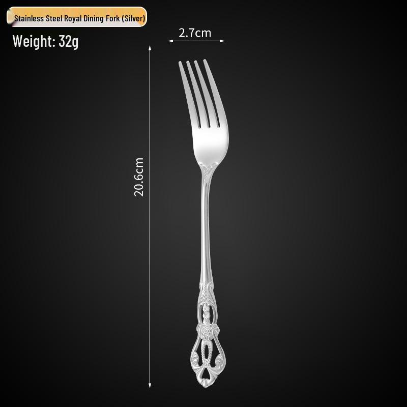 Royal Court 5-Piece Cutlery Set: Vintage Titanium-Plated Gold Stainless Steel Knife, Fork & Spoon with Embossed Hollow Design.