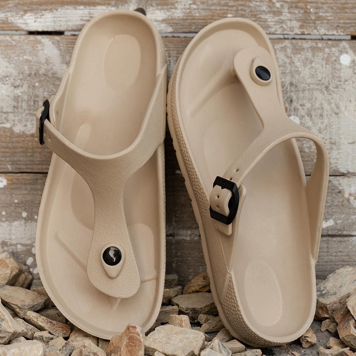 

Men s casual simple buckle flat heel sleeve with clip on flip flops in large size 44-45 хакі