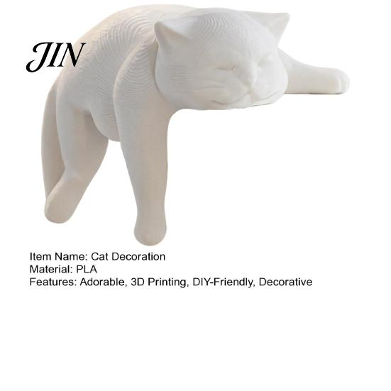 Modern Cat Ornament for Home 3D Printed Lazy Figurine, Sleeping Kitten Desk Decor, Cute Animal Statue Figurine Office, DIY Paintable White Matte