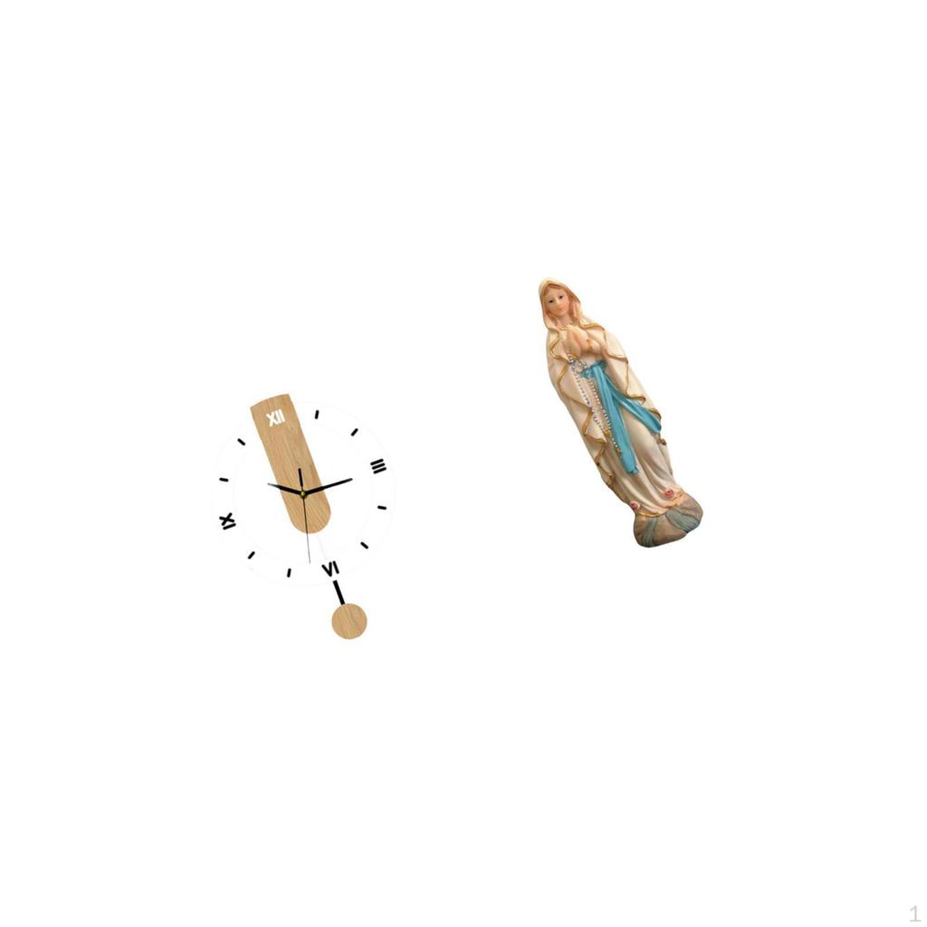 Acrylic Ornament Wall Clock Large Roman Numerals Silent Decoration Mary Statue Resin Sculpture