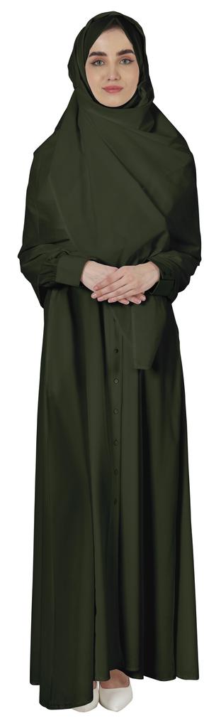 Bimba Abaya Islamic Prayer Dress With Hijab For Women's  Front Button Placket  Muslim