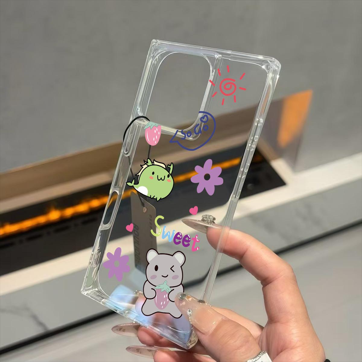 

Clear Square Back Tube Case Protection For iPhone 11 15 Plus 14 Pro Max 12 13 16 ProMax Anti-Oxygen,Cartoon Bear Pattern Casing iphone 11 ProMax
