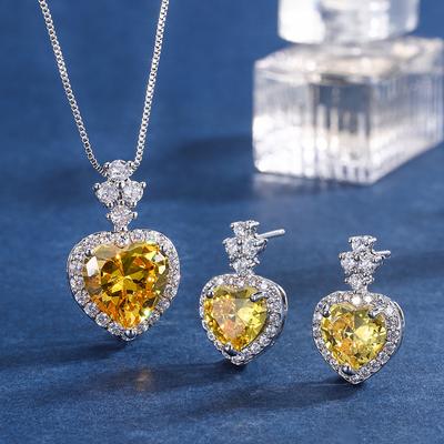 Net Color Treasure Simulation Yellow Diamond Jewelry Set Stud Earrings Main Stone 8 * 12 Pendant Necklace 10 * 14