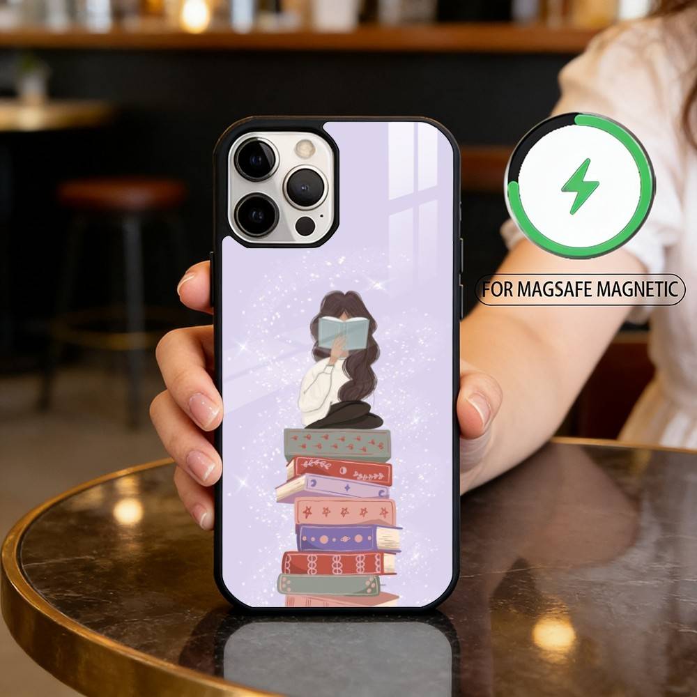 

R-Reading B-Books G-Girl Phone Case For iPhone17,16,15,14,13,12,11 Plus,Pro Max Magnetic For Magsafe Wireless Charging iPhone17Promax