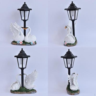 Swan Outdoor Garden Statue Art with Solar Lantern Decoration Gift Resin Sculpture Landscape Lamp