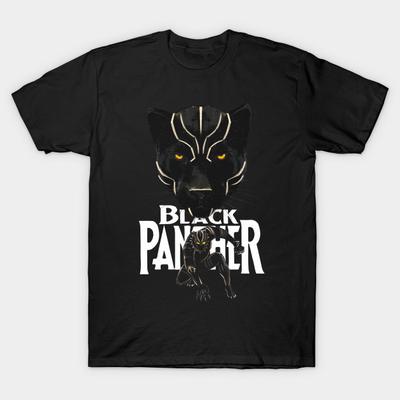 Asian Size Men Black Print T-shirt Black Panther Ver 2 No-Cut Heat Transfer Print Cotton Tshirt